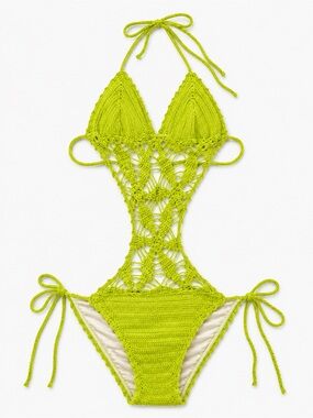 Anna Kosturova Handmade Crochet Monokini One Piece Swimsuit Boho Resort Size L